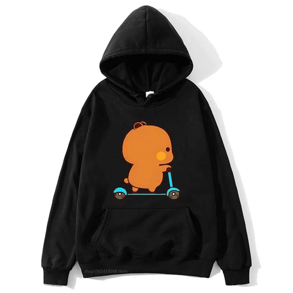 Cute Couple Hoodie Cute Bubu and Dudu Are Playing Scooter Together Sweatshirts Hooded Men's Clothes Women Panda Bear Top