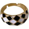 Korean Style Black & White Grid Adjustable Open Ring - Women's Retro Fashion Index Ring
