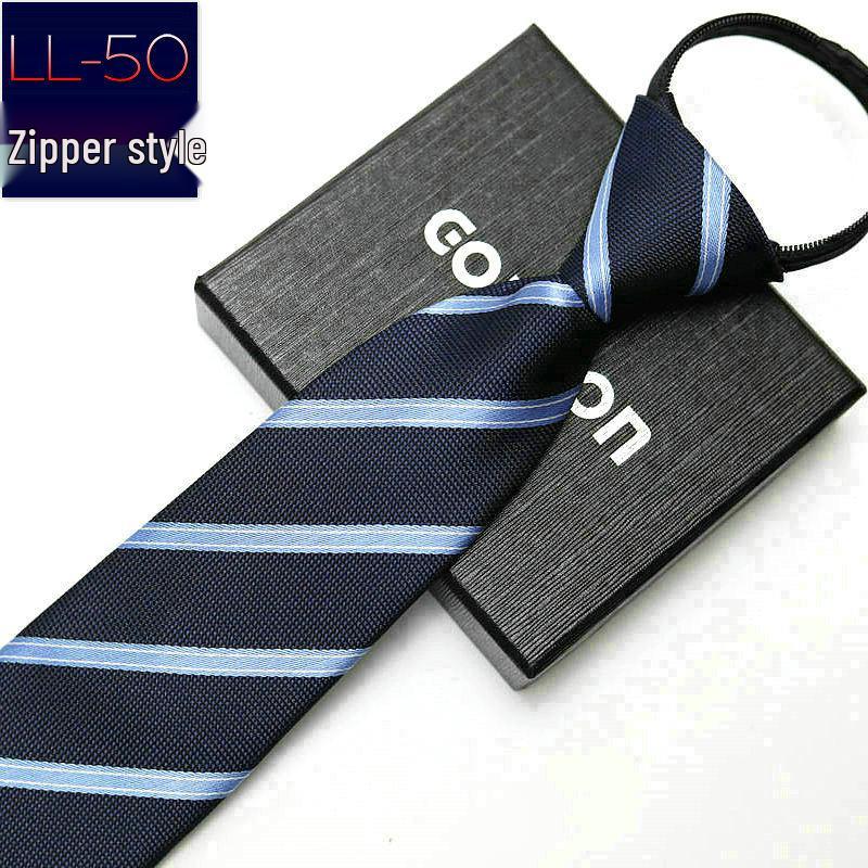 Men's No-Iron Zipper Striped Formal Tie with Logo, 8cm