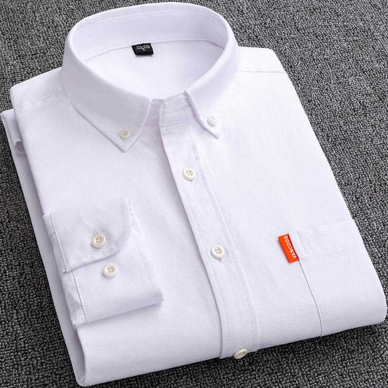 New Men's Oxford Shirts Long Sleeve 100% Cotton Solid Color Turn Down Collar Regular Fit Button-down Shirt Daily Men Clothing