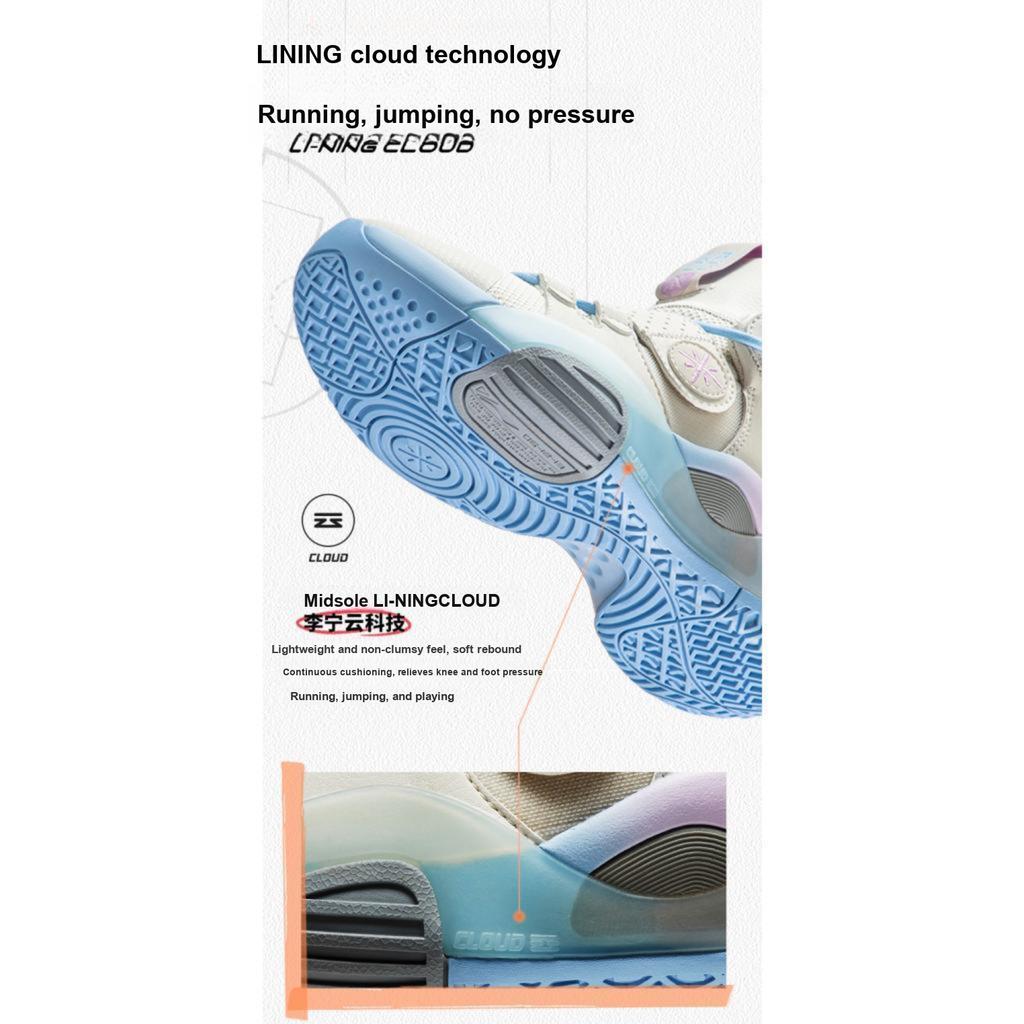 Li Ning All City 8 Cloud Shock Absorption Rebound Mid-Top Basketball Shoes Men Basketball Shoes White Blue YKBS114-45