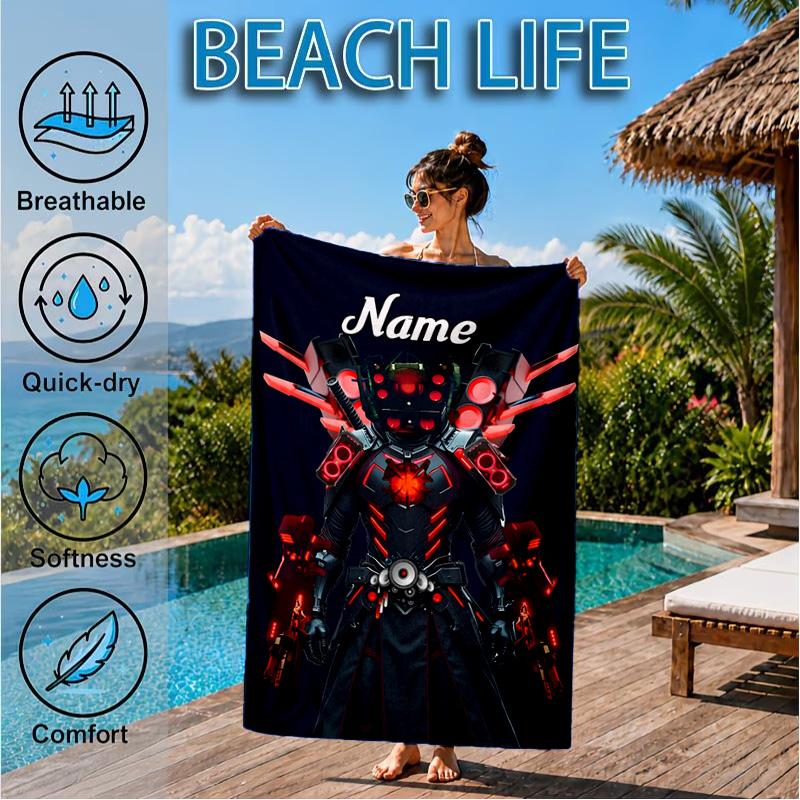 Custom Name Toilet Heart In Space Adventure Microfiber Beach Towel, Lightweight for Summer Travel, Swimming Pool Fan Gift