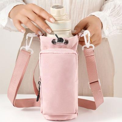 Adjustable Shoulder Strap Water Bottle Crossbody Bag Large Capacity Waterproof Thermos Bottle Holder Drawstring Front Pocket