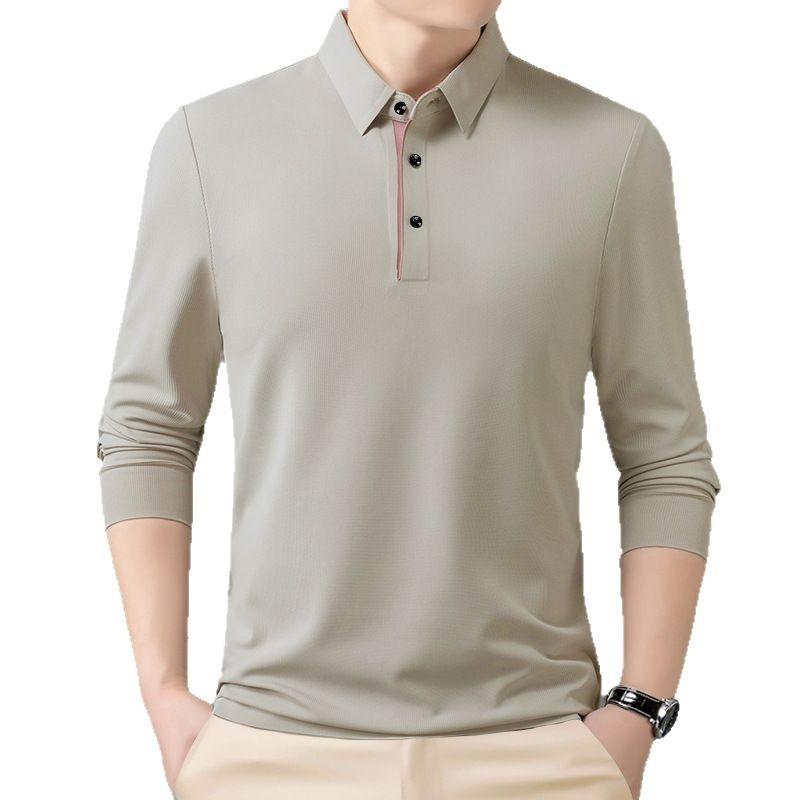 Men's Polo Shirt Men's Lapel Long-sleeved T-shirt Men's High-end Basic Bottoming Shirt Men's Clothing