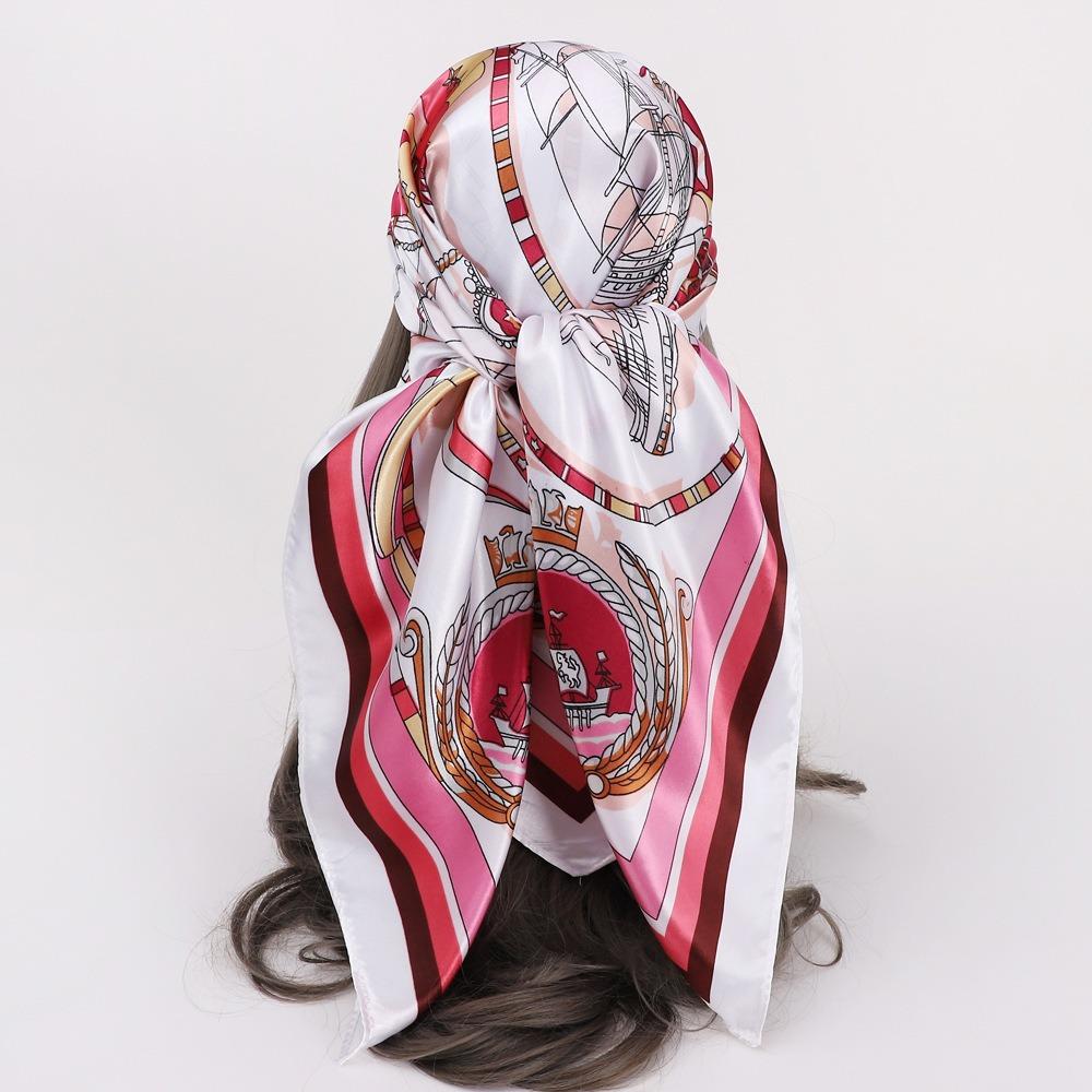 90 * 90Cm Square Scarf, Simulated Silk Scarf, Women'S Headscarf Co Contrasting Color Shawl Stripe Simple