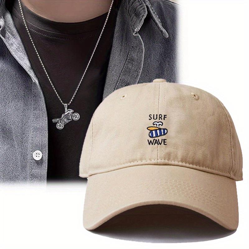 2Pcs Men's and Women's Net Red Baseball Cap Embroidered Duck Tongue Cap Fashion Biker Pendant Necklace Suit Fashion Sports Leisure Sunshade Sun Hat