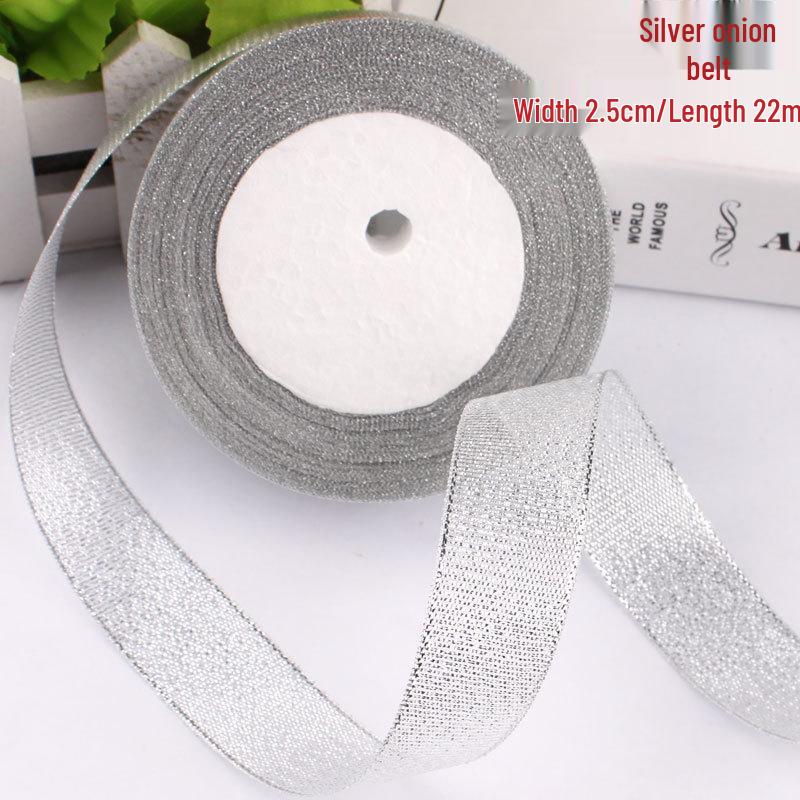 Satin Ribbon with Silver and Gold Glitter for Cake Decoration and Packaging