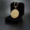 Men Golden Mary Mother of Jesus Round Medallion CZ Pendant Necklace Stainless Steel Virgin Mary Necklaces Jewelry