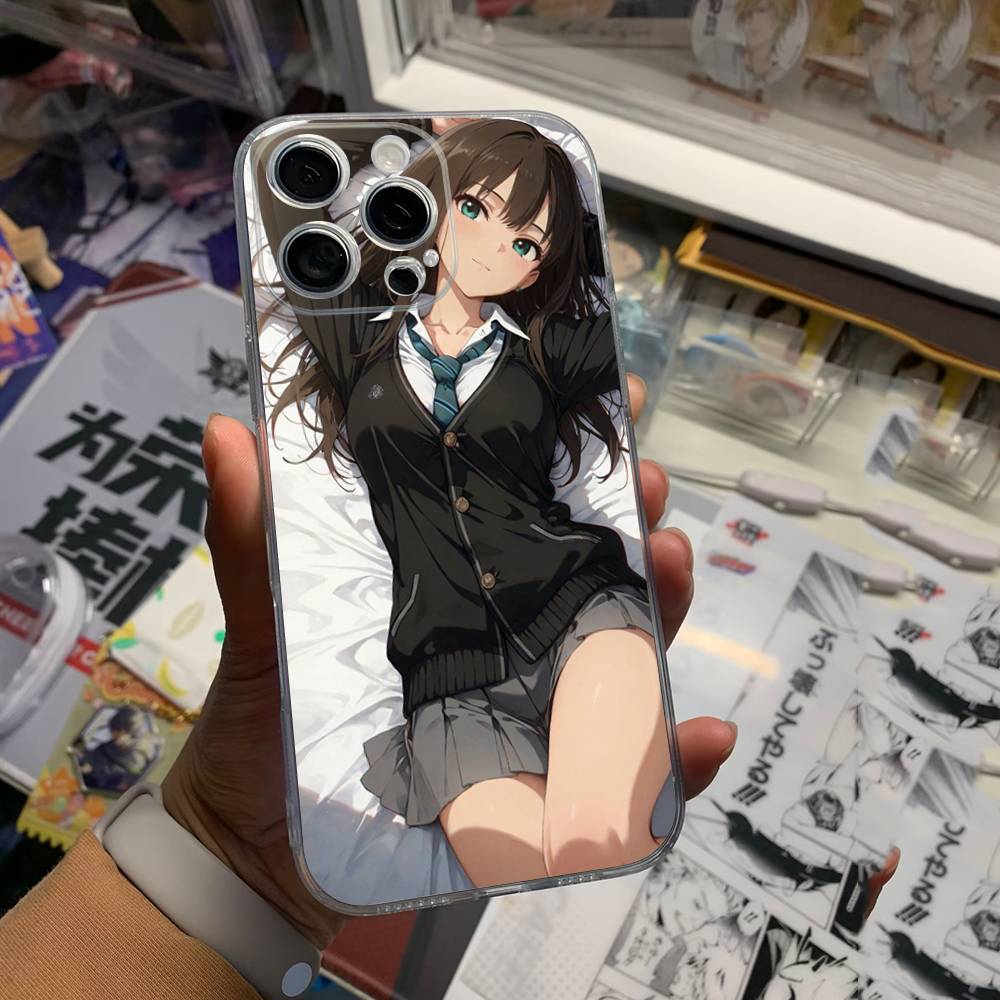 Cute Cartoon Japanese Anime Girl Clear Silicone Soft Phone Case For iPhone 11 12 13 14 15 16 Mini 17 Pro Max TPU Phone Case