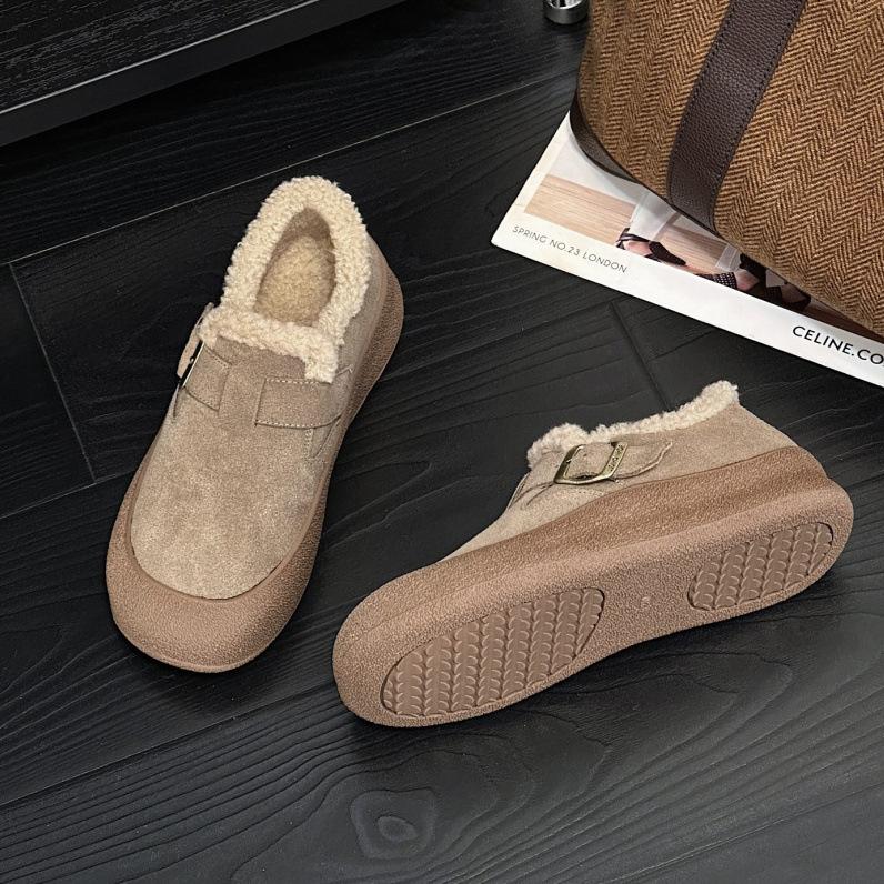 Bőr retro női őszi és téli modellek, bőr bársony vastagított meleg bolyhos cipők, platform alkalmi pamut cipők