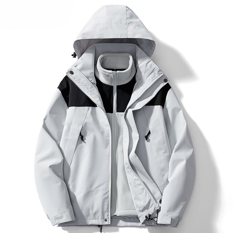 Autumn and Winter Three-in-one Jacket for Men and Women, Thickened and Velvet Two-piece Set, Detachable Mountaineering Jacket, Windproof Jacket