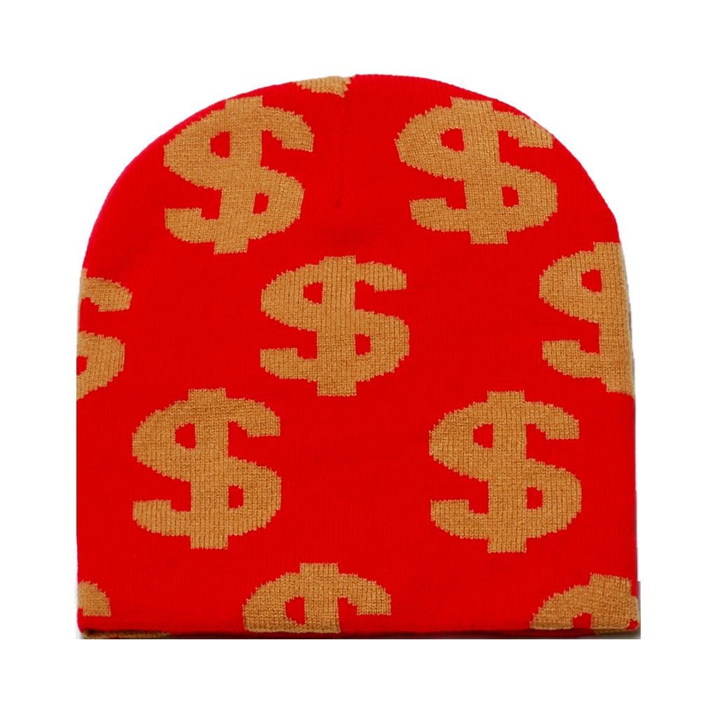 

Зимняя шапка доллар жаккардовая шапка-бини теплая вязаная шапка хип-хоп тренд унисекс холодная шапка мужчина M（56-58cm） красный