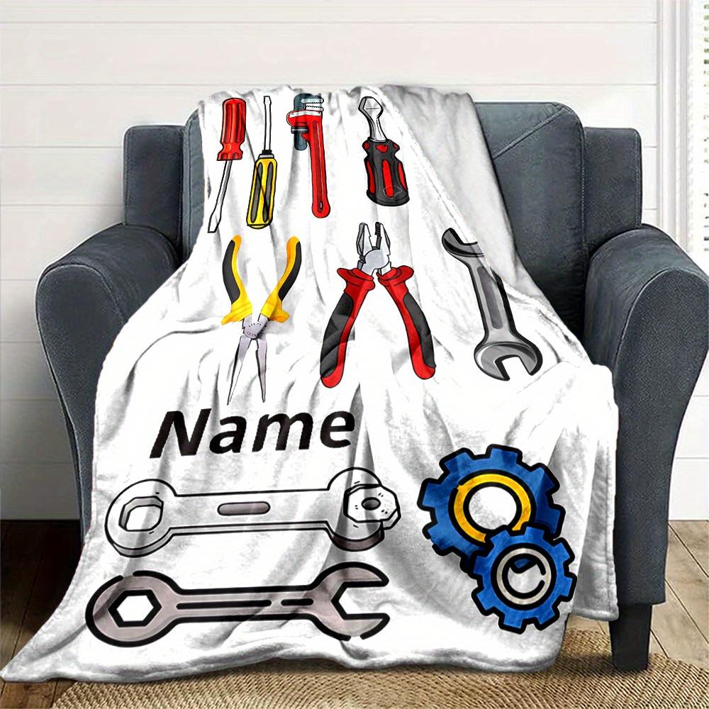 Tools And Gears Blanket With Customizable Name Four Seasons Comfortable Shawl Blanket Suitable For Home Travel Camping Office Decoration Perfect Gift