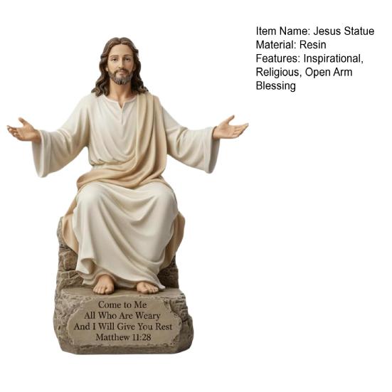 Jesus Open Arm Blessing Statue with Bible Verse Base Resin Christian Figurine Inspirational Religious Sculpture for Desk Mantel Prayer Room