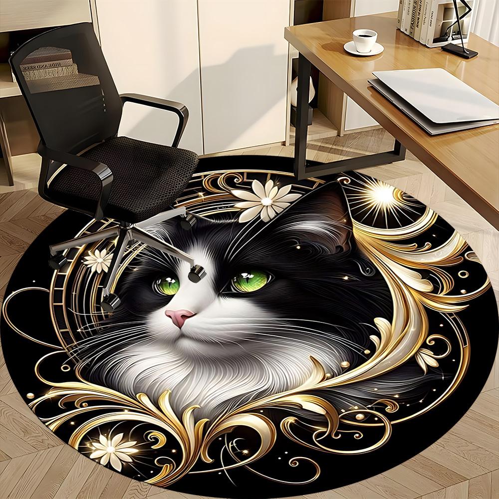 1pc Cat Artwork Chair Carpet for Office, Soft, Non-Slip Polyester Mat, Office, Living Room, Bedroom, Durable Polyester yy251207106