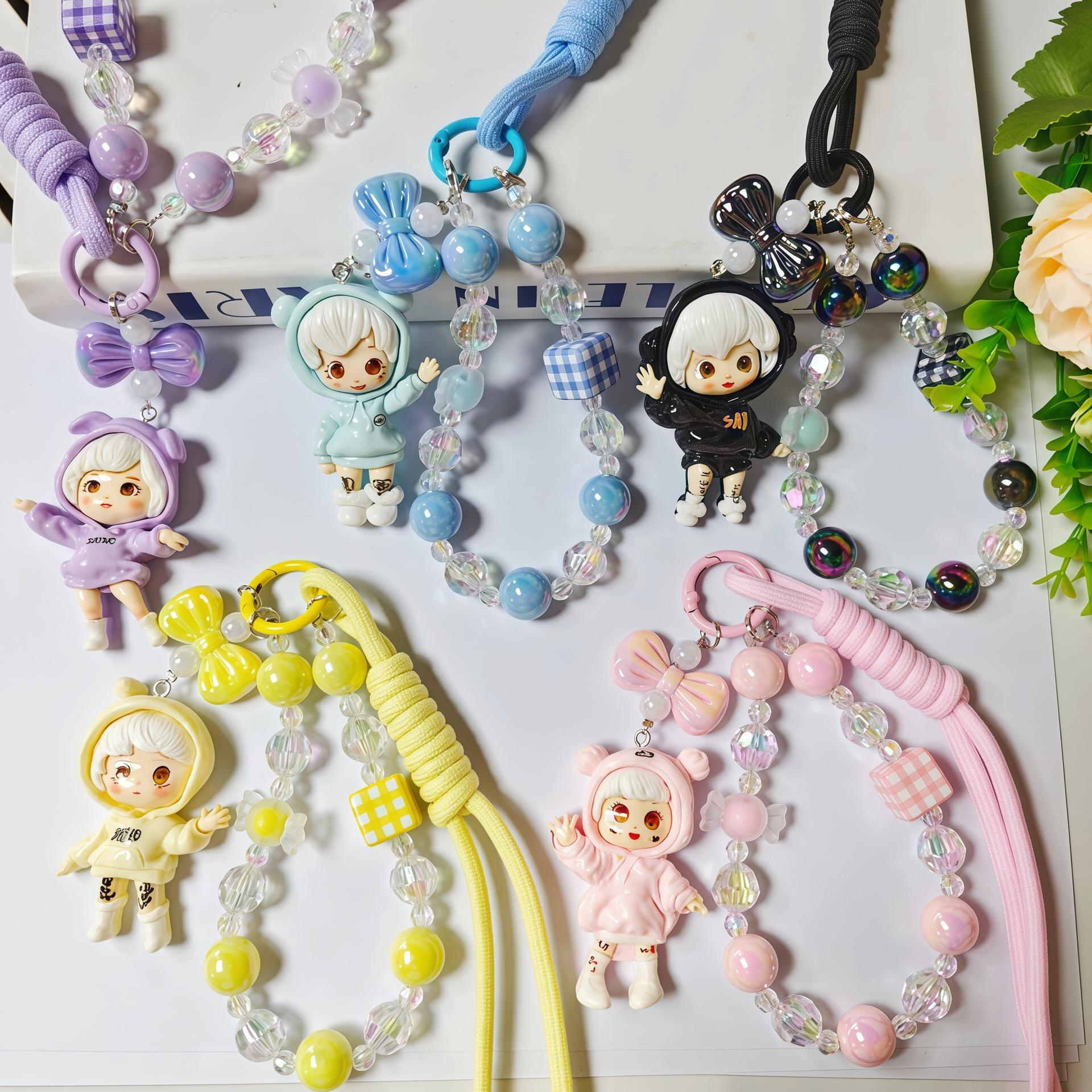 

Креативное запястье с цепочкой из бусин, кукла, цепочка для мобильного телефона с бусинами, милый милый крутой кулон для девочки, брелок, подвеска для машины, маленький подарок