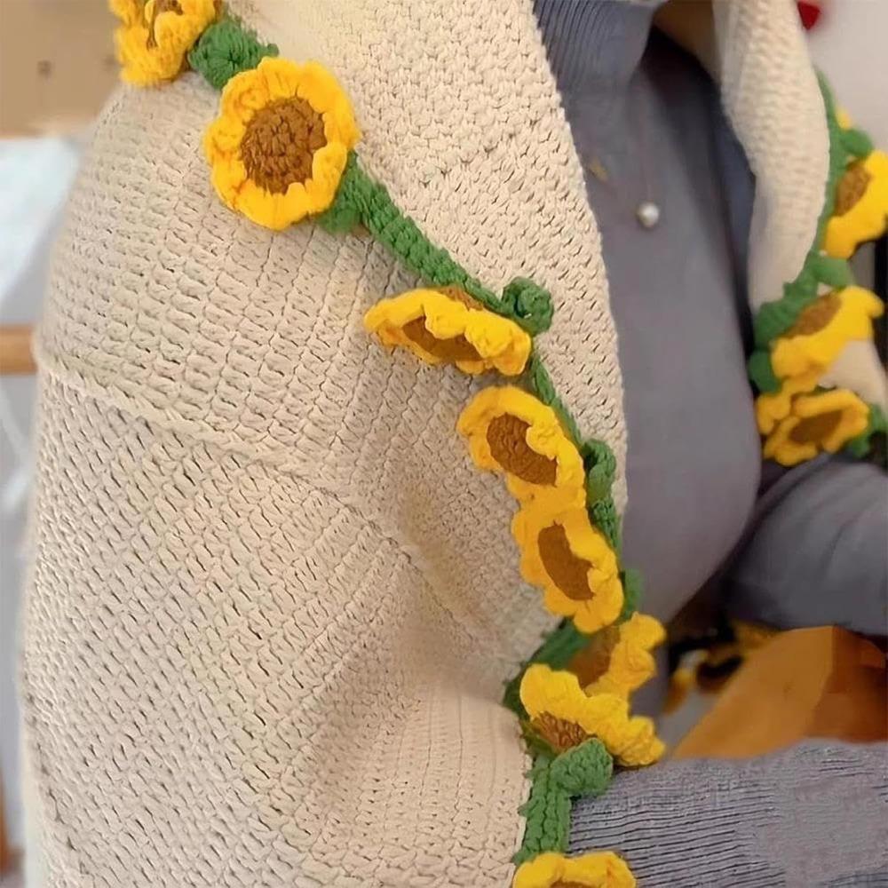 Handmade Crochet Sunflower Floral Blanket, Soft Floral Crochet Flower Blankets, Comfortable and Warm Suitable for Travel, Picnics and Home Settings