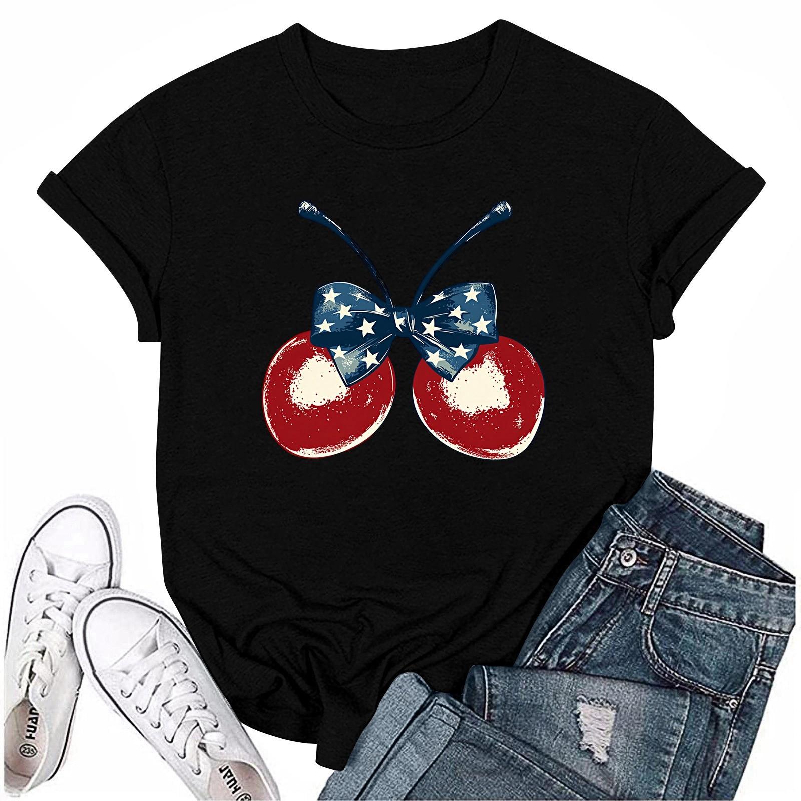 

Adults Casual Daily Round Neck Independence Day Printed Short Sleeved T-shirt Letter Top L чорний