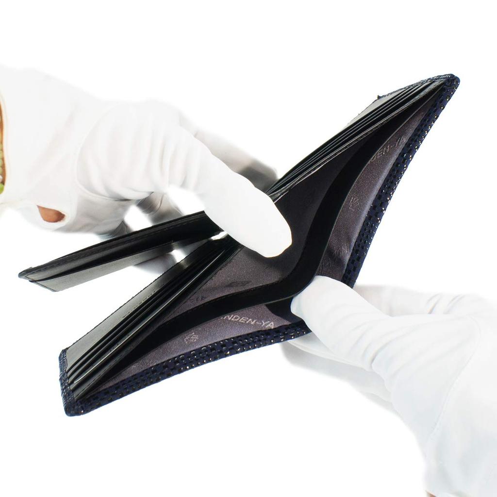 Geldscheinfach ohne Münzfach marineblau x schwarz kleines Karomuster [Indenya] zweifach gefaltete Geldbörse, F, Geldbörse, Hirschleder, Lack, 2009-04-167