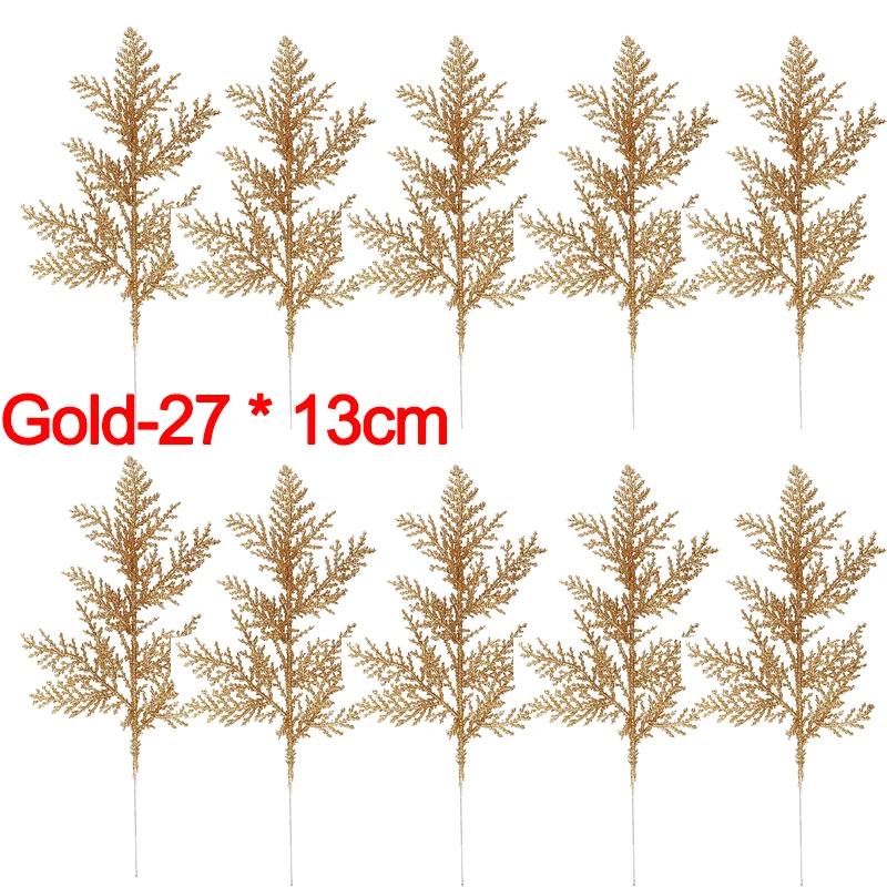 10/5PCS Christmas Glitter Artificial Pine Branches Xmas Tree Hanging Ornament Leaves Fake Plants Flower New Year Home Decoration