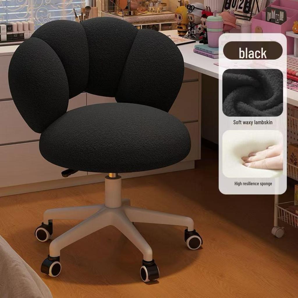 Sedia per Trucco in Pelle d'Agnello Regolabile in Altezza per Camera da Letto di Ragazze, Schienale in Stile Crema, Sedia da Computer, Sgabello per Toeletta