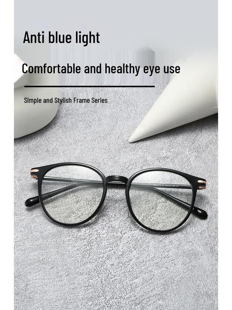 Korean Style TR90 Round Anti-Blue Light Glasses - Lightweight Retro Frame, Prescription-Compatible