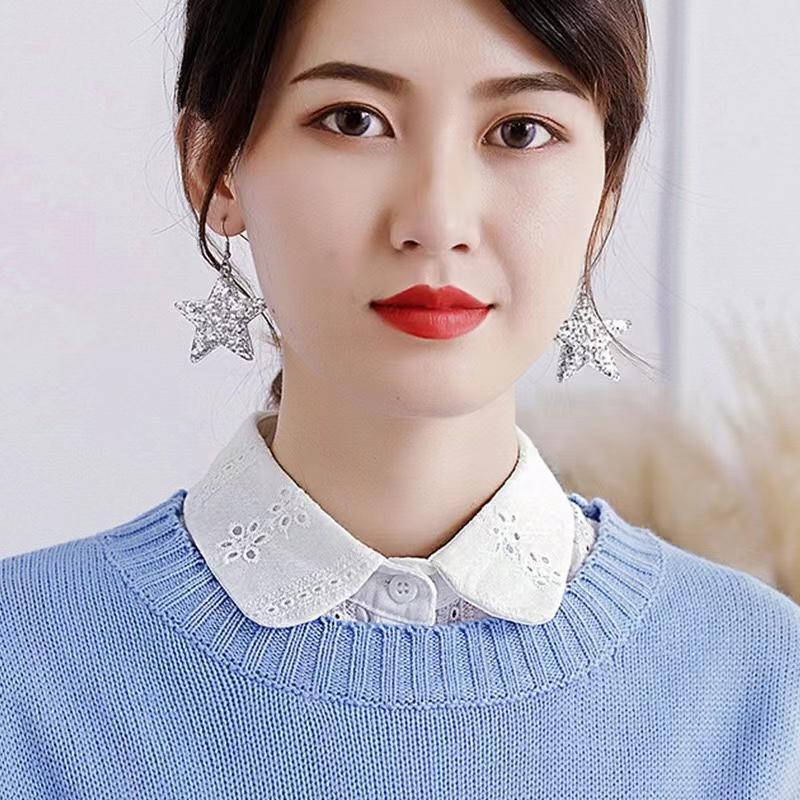 Women Lace Collar Pure Color Detachable Lapel Choker Necklace Shirt Fake False Collar Blouse Sweatshirt Vest Accessories