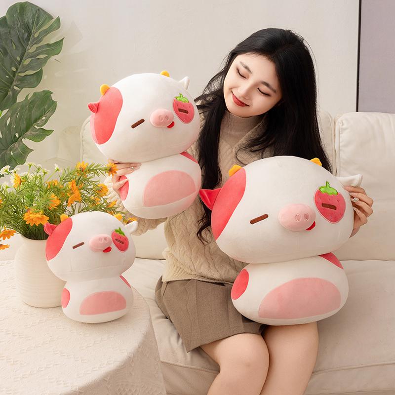 Strawberry Pig Soft Stuffed Plush Toys Cute Strawberry Eyes Pig Nose Cow Sofa Cushion Home Desktop Decorations Girls Gifts