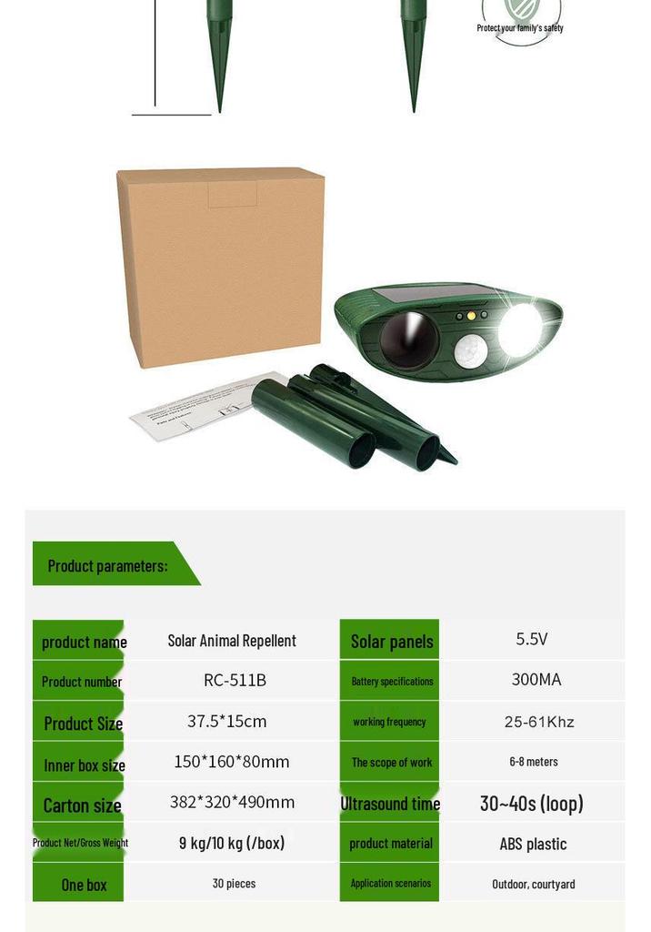 In-stock Multi-Functional Solar Ultrasonic Animal Repeller: Effective for Rats, Birds, Cats, and Dogs