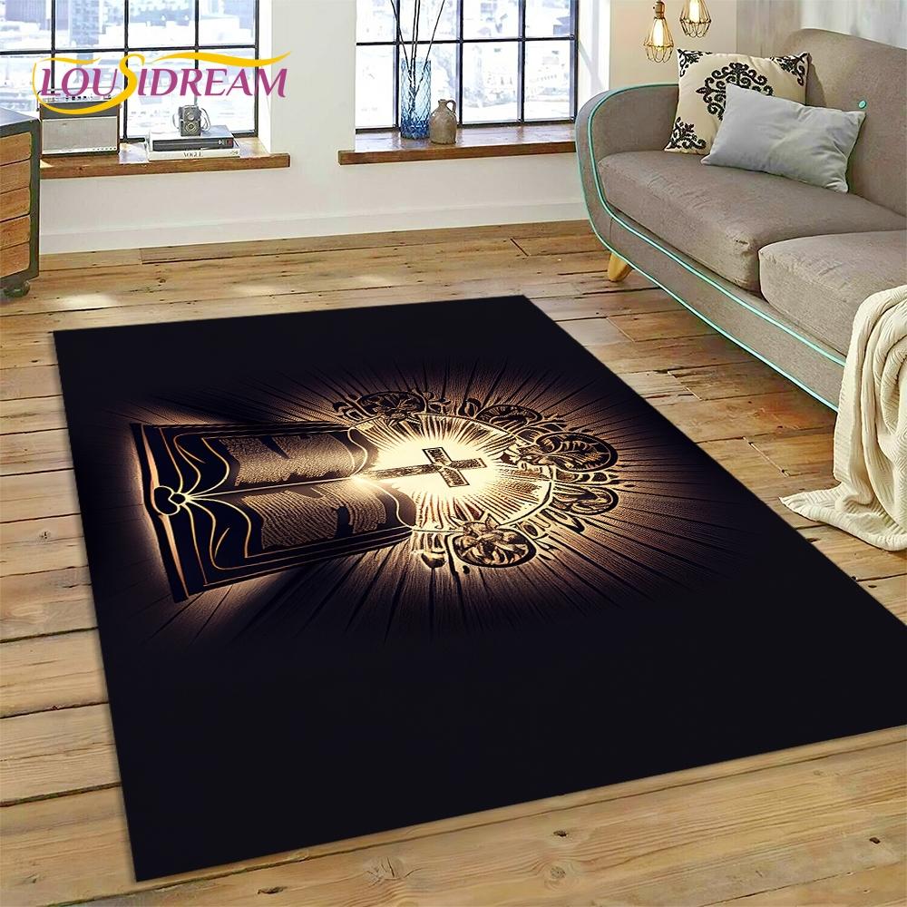 New 3D Pray Holy Bible Cross Jesus Carpet for Living Room Bedroom Home Decor,Floor Mat Non-slip Decoration for Sofa Doormat Gift