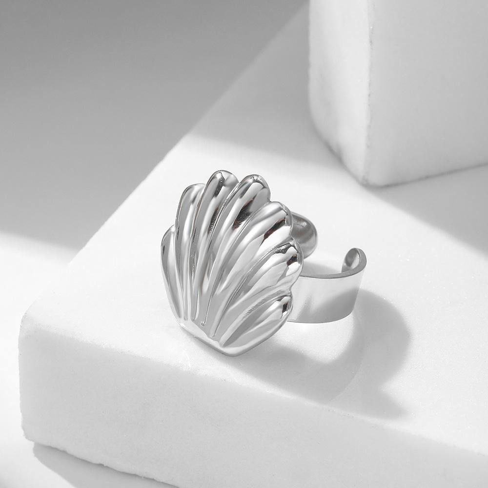 Vintage Stainless Steel Scallop Rings for Women Men Classic Ocean Starfish Shell Open Rings Aesthetic Jewelry Summer Beach Gift