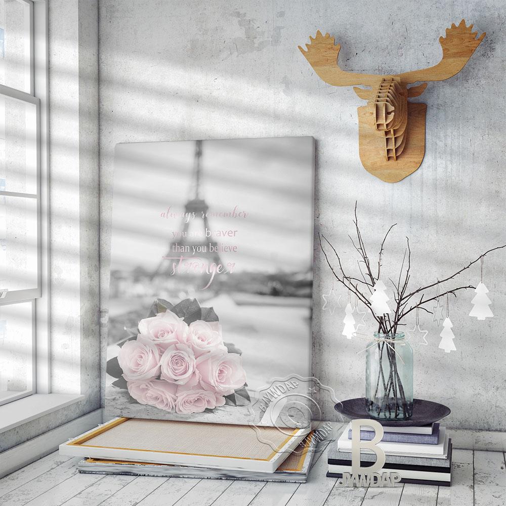 France Paris Pink Rose And Tower Landscape Art Poster, Paris City Art Print, Cityscape Wall Picture Retro Home Living Room Decor No Frame