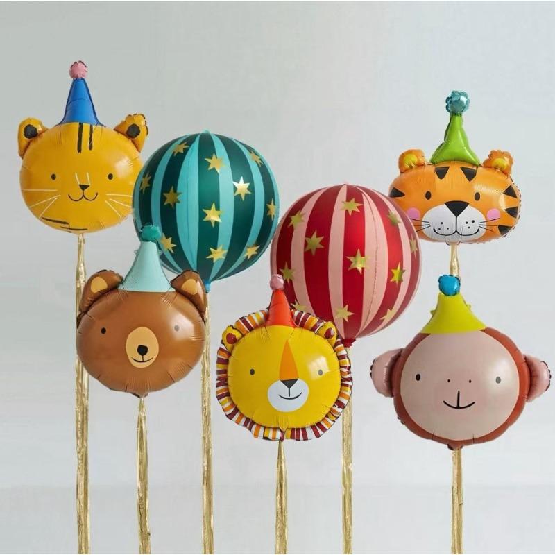 Cartoon-Tiertierform Folienballon-Set Gestreifter Stern Globus Ball für Kindergeburtstag Babyparty und Festliche Szenenarrangement