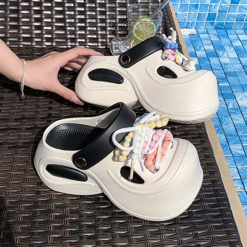 Dopamine Bow Thick-soled Stepping On Shit Hole Shoes Women's 2025 New Spring and Summer Outer Wear Bag Head Beach Cool Slippers