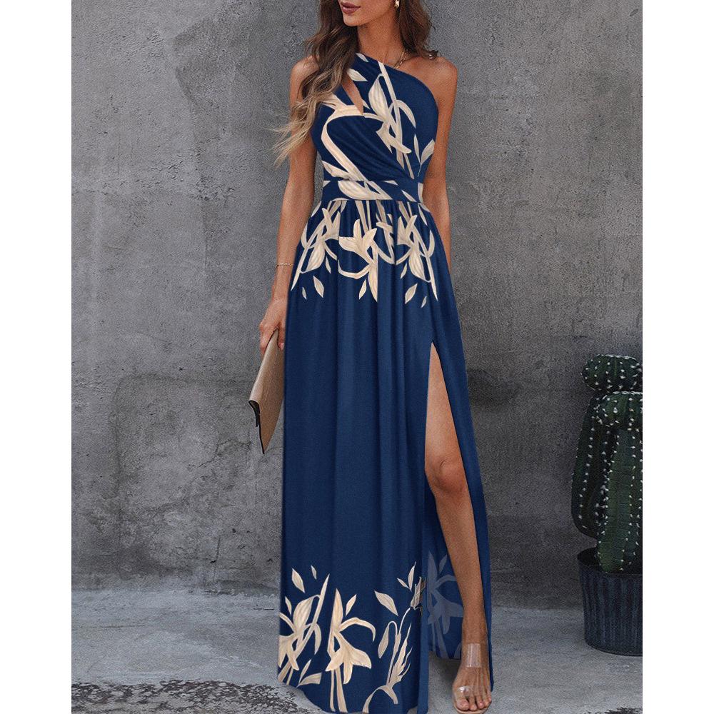 2025 New Off-Shoulder High-Slit Sleeveless Long Dress - European and American Women's Fashion