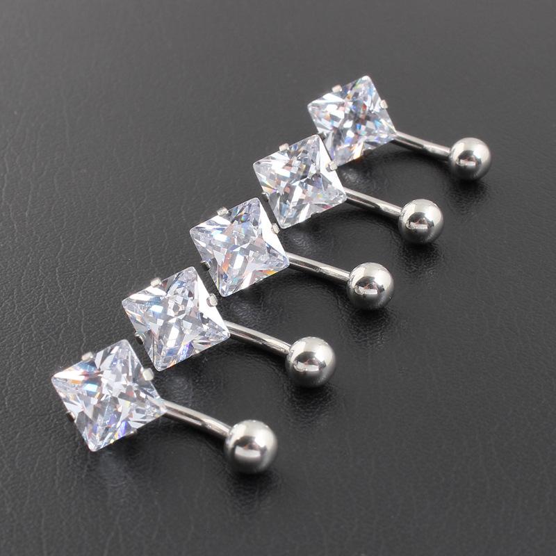 Hypoallergener Bauchnabelring aus Edelstahl, quadratischer Zirkon, nicht verblassender dicker Stab, Bauchnabelpiercing