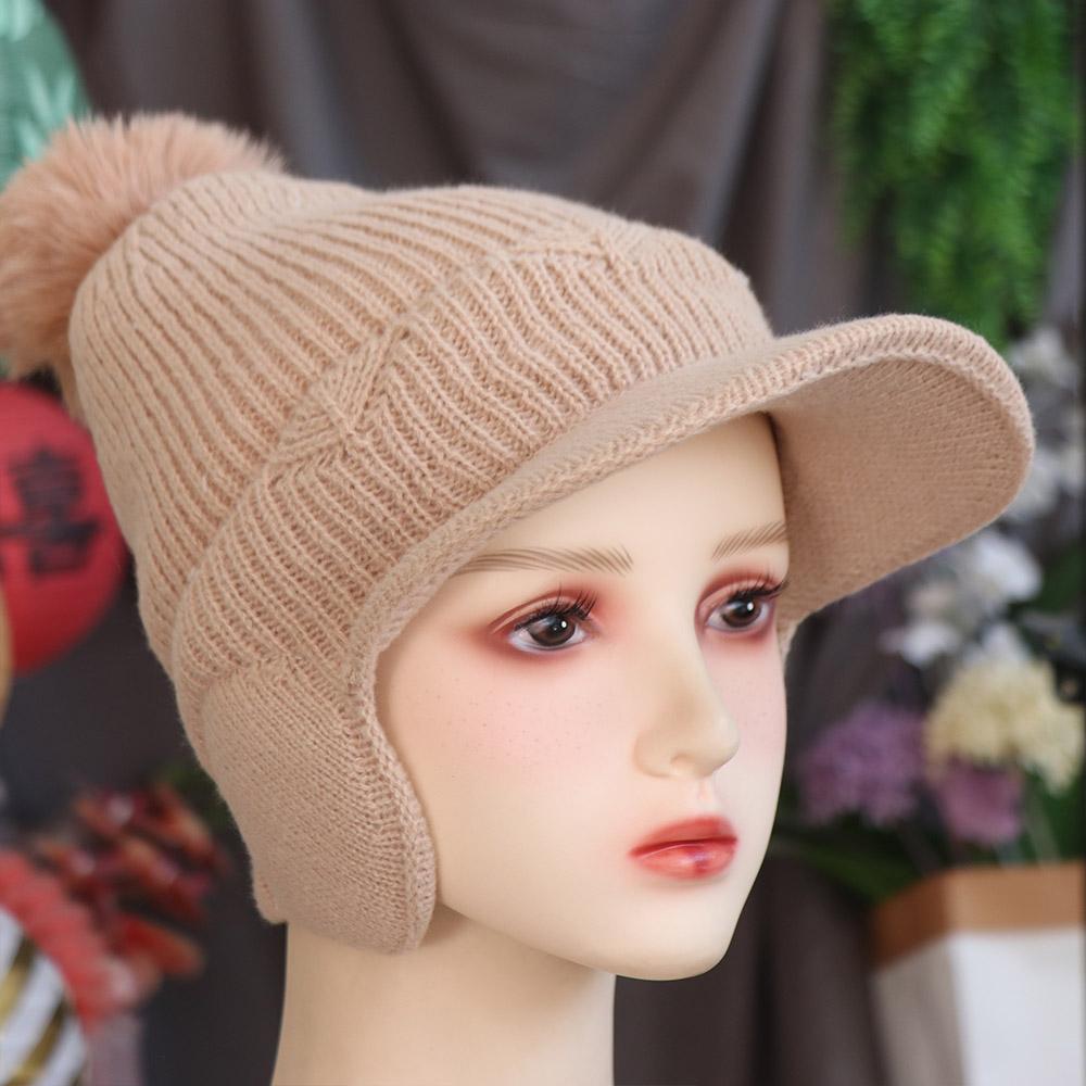 Windproof Plush Peaked Cap Solid Color Knitted Baseball Hat Soft Earflaps Hat Running