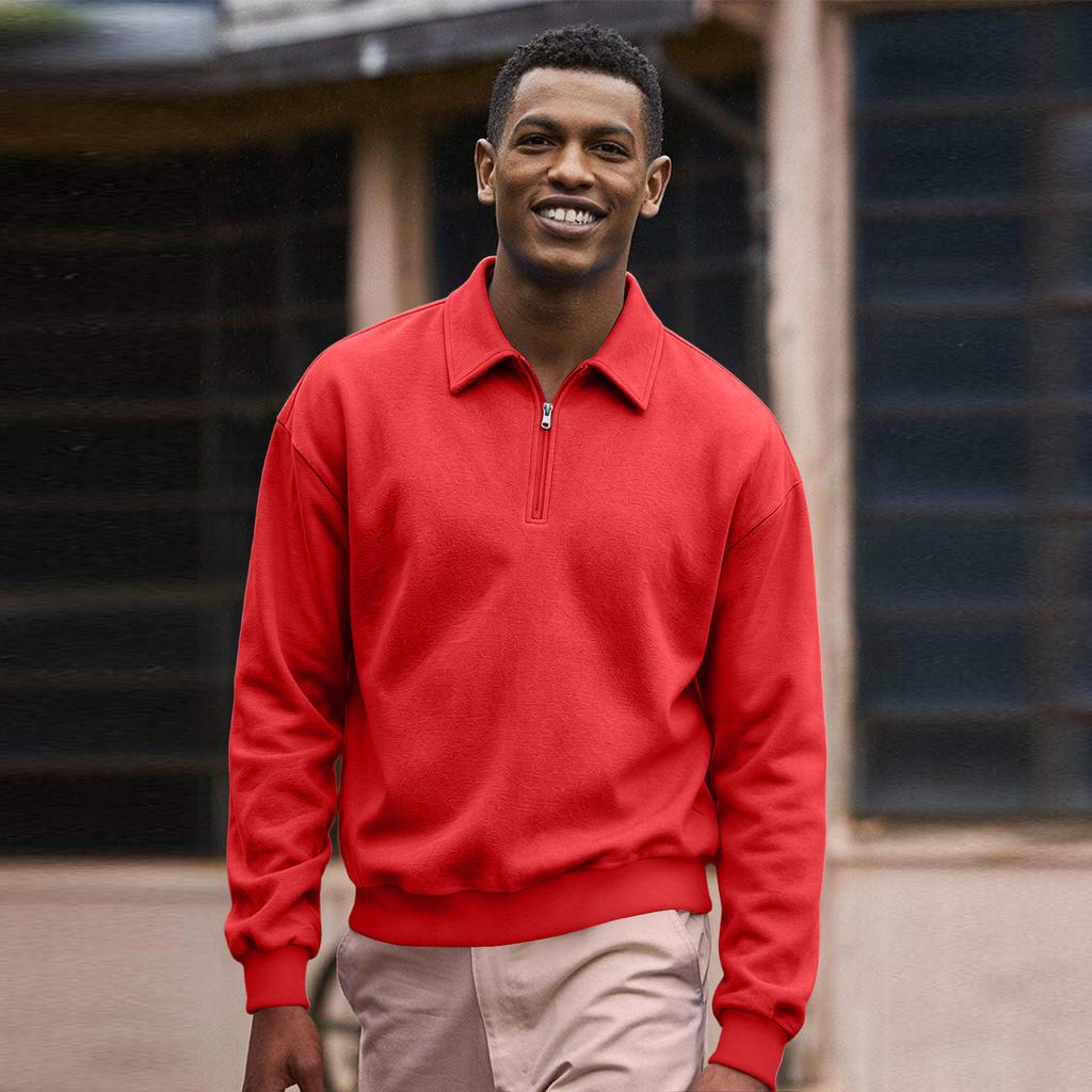 Herren Casual Sweatshirt mit halbem Reißverschluss, Langarm, Sportlicher Pullover