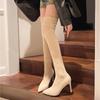 New Women's Over-the-knee Boots Pointed Tip Keep Warm Retro Breathable Knee High Boots Suede Velvet Lining High Heels