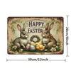 Cartello Metallico da Parete Vintage per Pasqua x Pollici Stile Country Design Buona Pasqua Due Coniglietti Pulcino Ferro Resistente Casa
