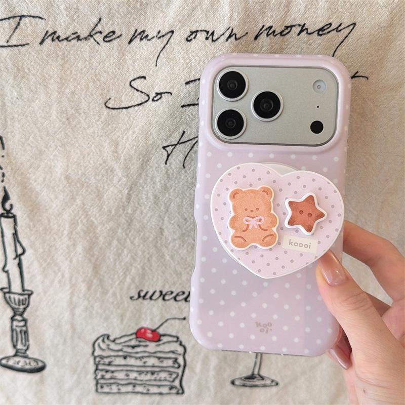 Japanese & Korean Polka Dot Heart Bear Magnetic Case for iPhone 17, 16 Pro Max, 15, 14 - New Model