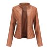 Damen Schlanke Passform PU Lederjacke Stehkragen Motorrad Stil Oberbekleidung Leicht