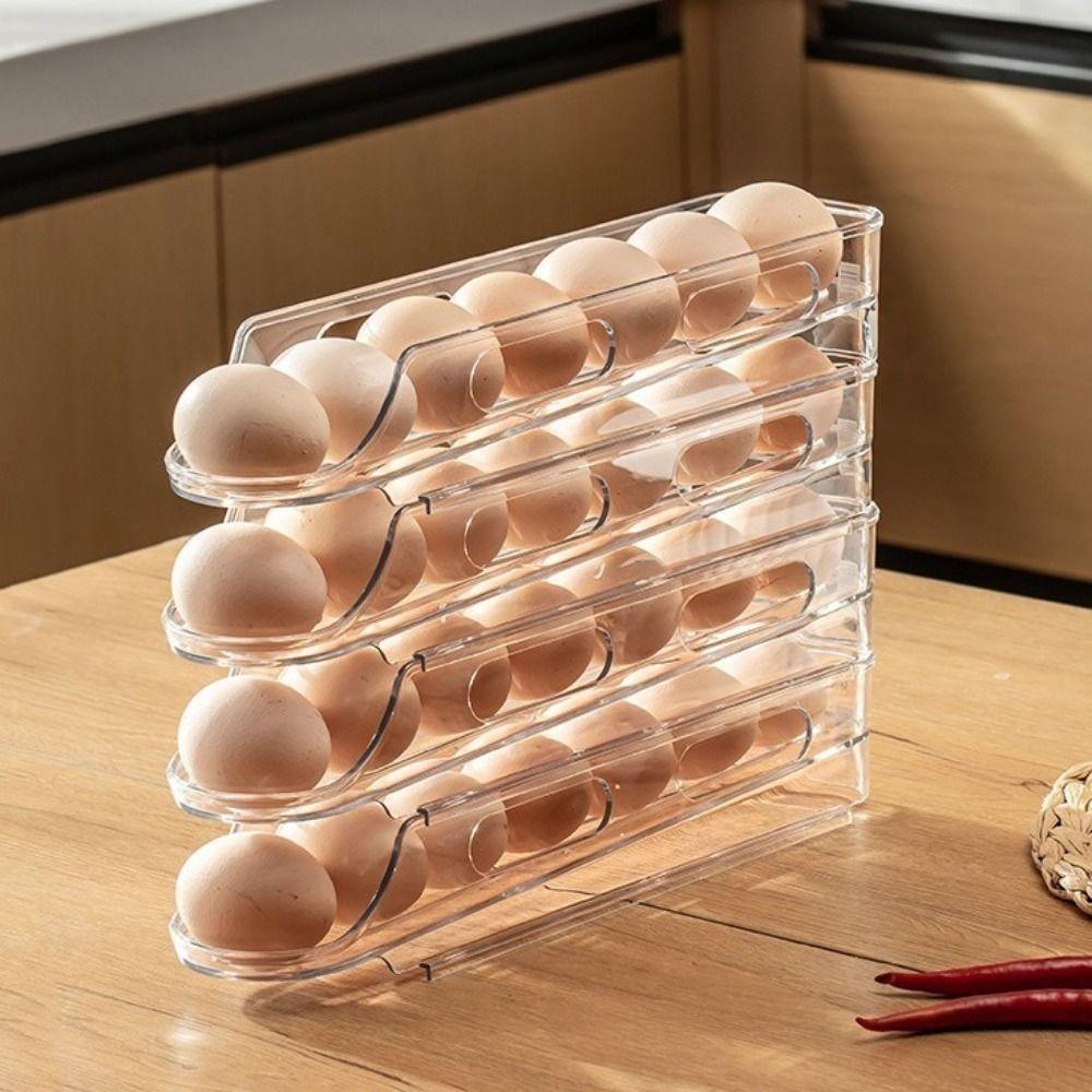 2PCS Stackable Automatic Slide Egg Storage Box Plastic Eggs Holder  Refrigerator Side Door