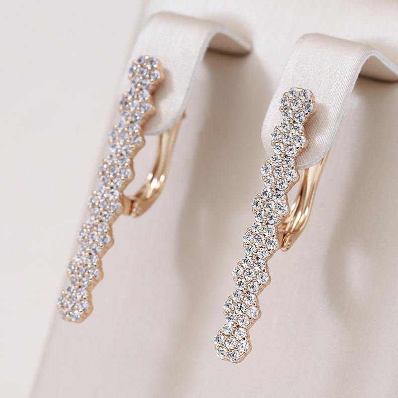 Geometric Full Natural Zircon Long Earrings For Women Fashion  Rose Gold Color Drop Earring High Quality Daily Jewelry