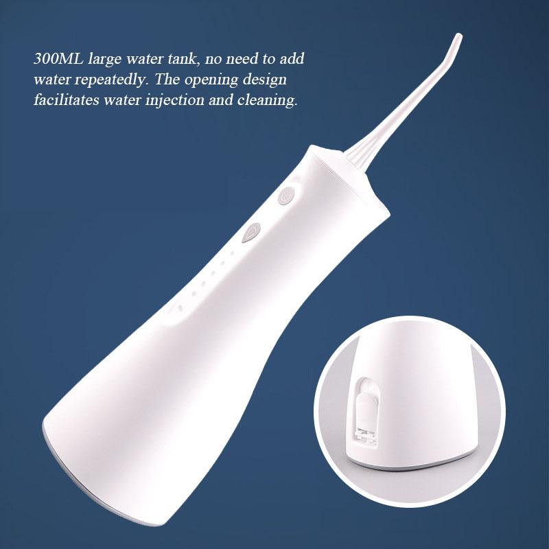Portable Mini Electric Dental Flusher ABS Five Speed Adjustable Pulse Type Tooth Cleaner with 300ML Large Water Tank