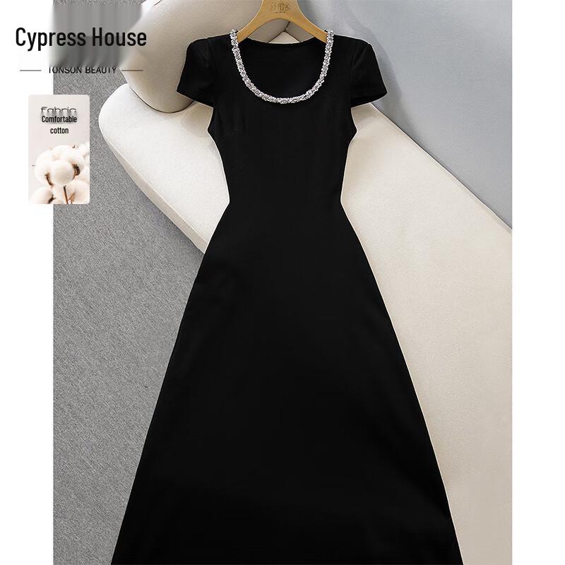 Elegant Sequin U-Neck Short Sleeve Long Dress M