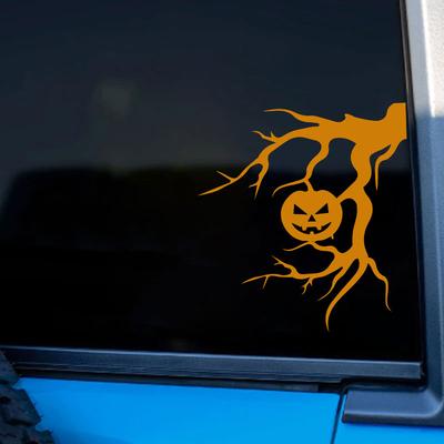 1 Stück Kürbisbaum Lustige Autoaufkleber Wasserdicht für Auto Fenster Kofferraum Karosserie Tankdeckel Vinyl Aufkleber Halloween Fahrzeug Dekoration