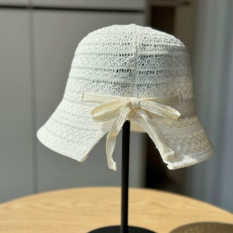 Bow-Knot Knitted Hollow-Out Fisherman s Hat for Women Summer Breathable Sunshade Hat Sun Protection Hat Straw Bucket Hat 58
