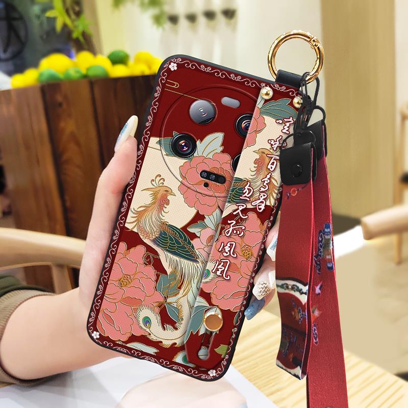 Anti-dust Kickstand Phone Case For Xiaomi 13 Ultra Back Cover Phone Holder Silicone Durable Lanyard Elderly Lady Fashion
