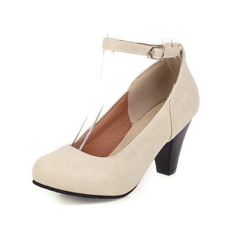 Women High Pumps Ankle Strap Retro Female Thick High Heels Womens Shoes Suede Ladies Black Office Shoes 33-46